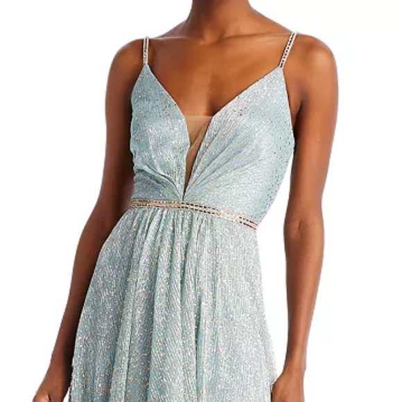 NWT AQUA Foil Fleck Crinkle Mesh Gown Exclusive Maxi Dress Size 4 - Picture 2 of 12